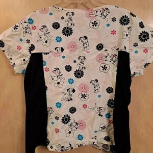 Scrub Top Disney 101 Dalmatians Beige Pink Turquoise XL Side Stretch Panels
